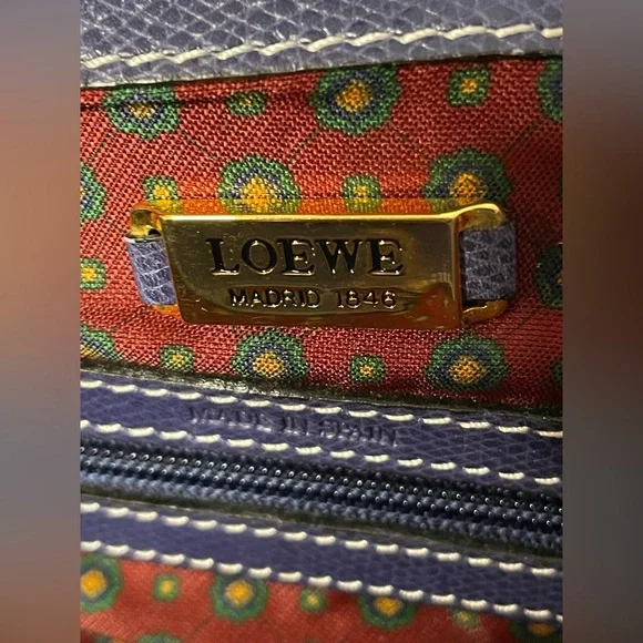 🧁🍯LOEWE Ceramica Sevillana Print Canvas Bag w/Blue Leather Trim - Picture 12 of 13